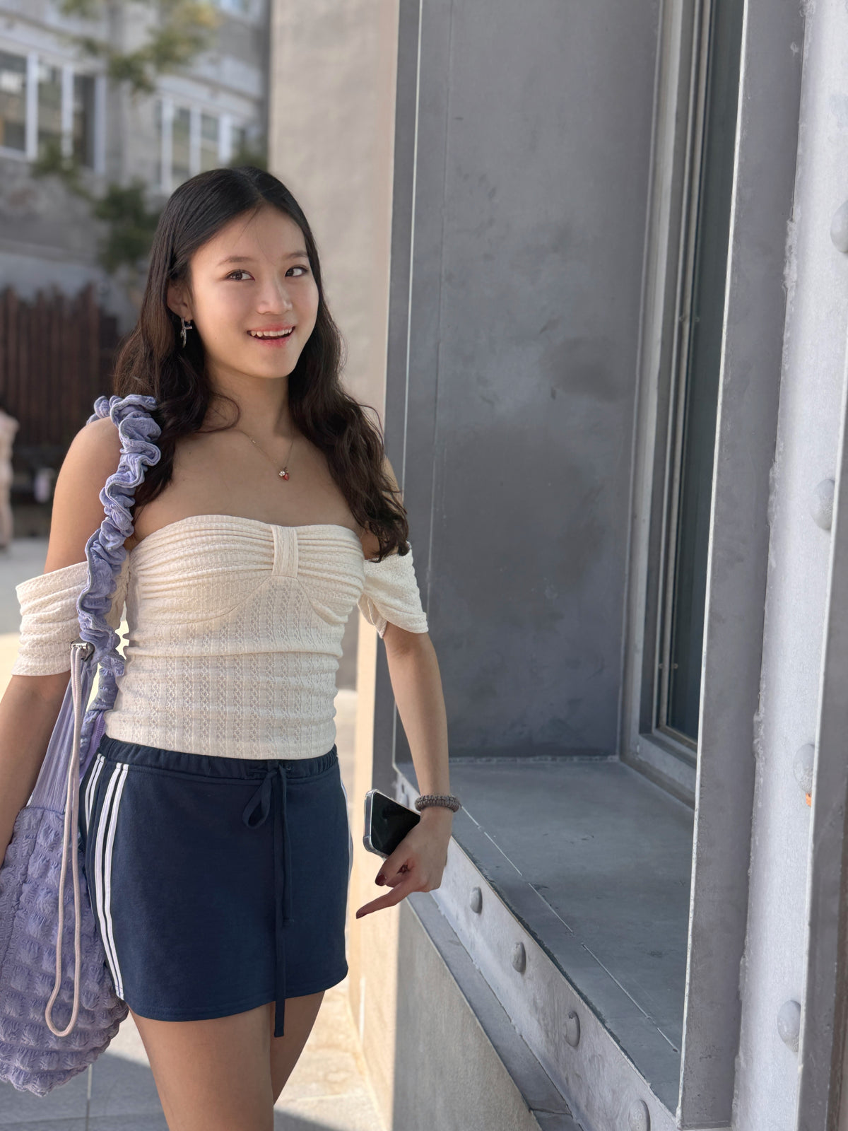 Patterned Off-Shoulder Top 露肩織紋上衣
